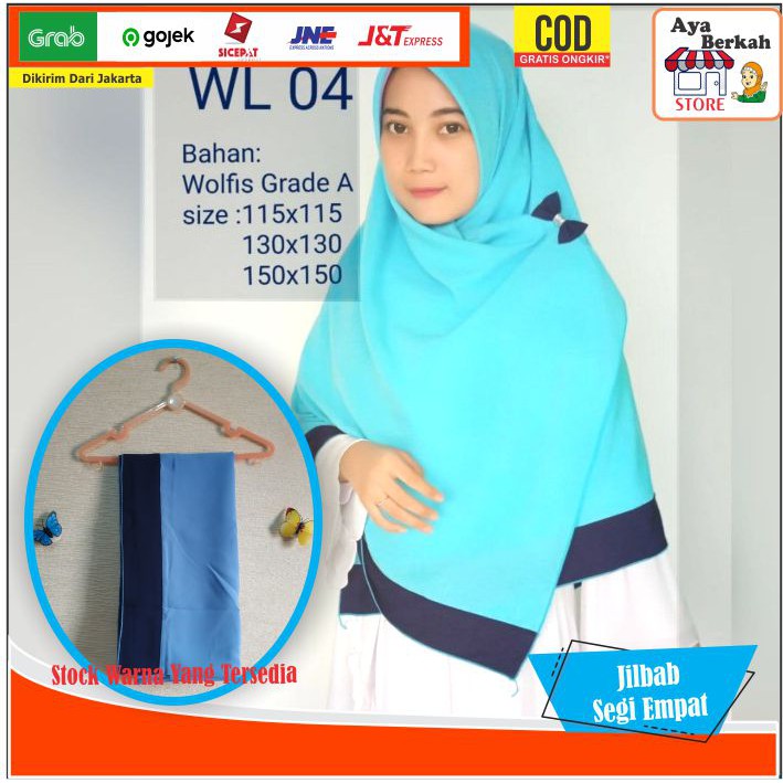 Hijab Jilbab Syar'i Bahan Wolfis Segi Empat Halus Nyaman Lembut Jumbo Fashion Muslim Berkualitas COD