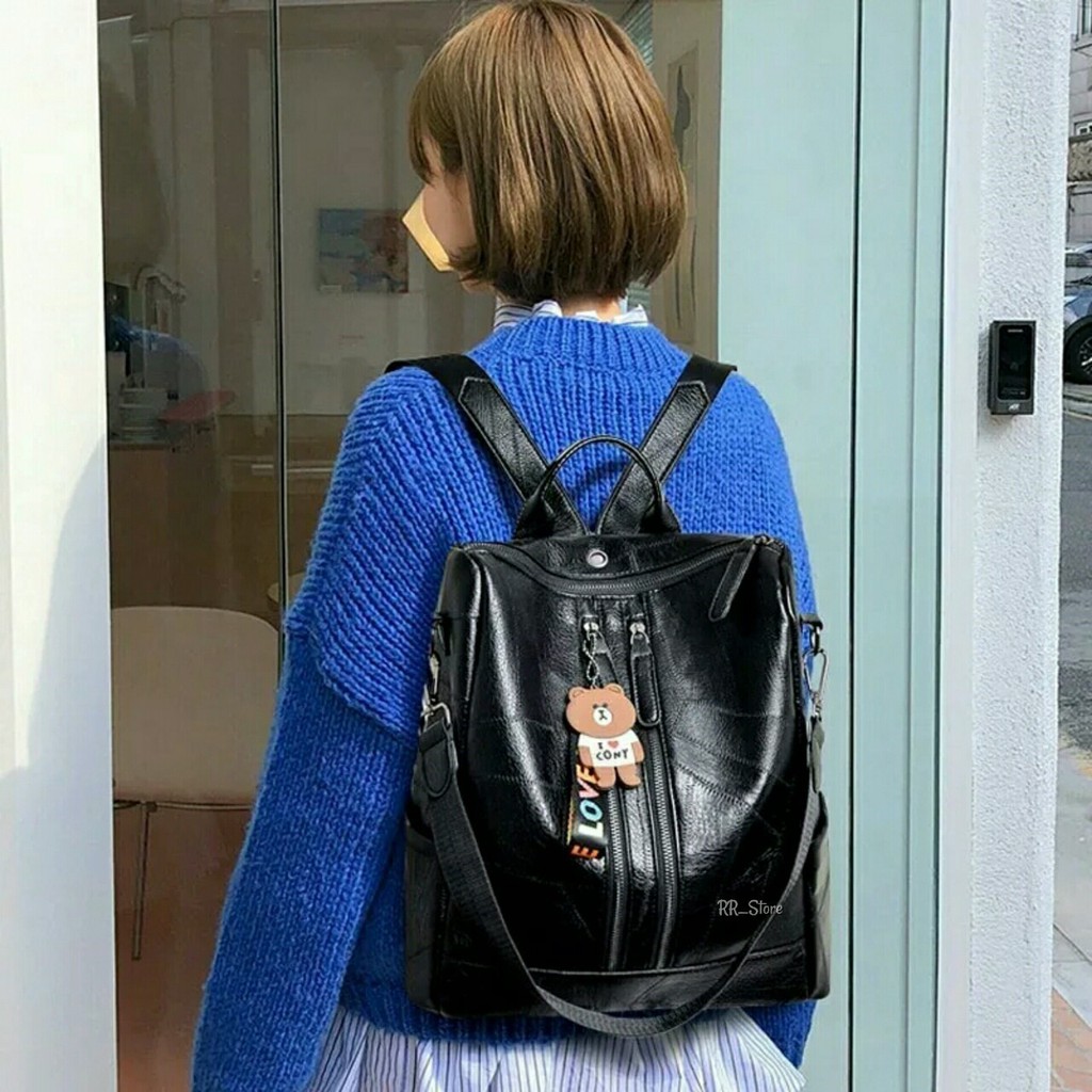 Tas Ransel Backpack Wanita Kulit Sintesis Tas Multifungsi Free Gantungan Lucu Pas Dipakai Semua Tema