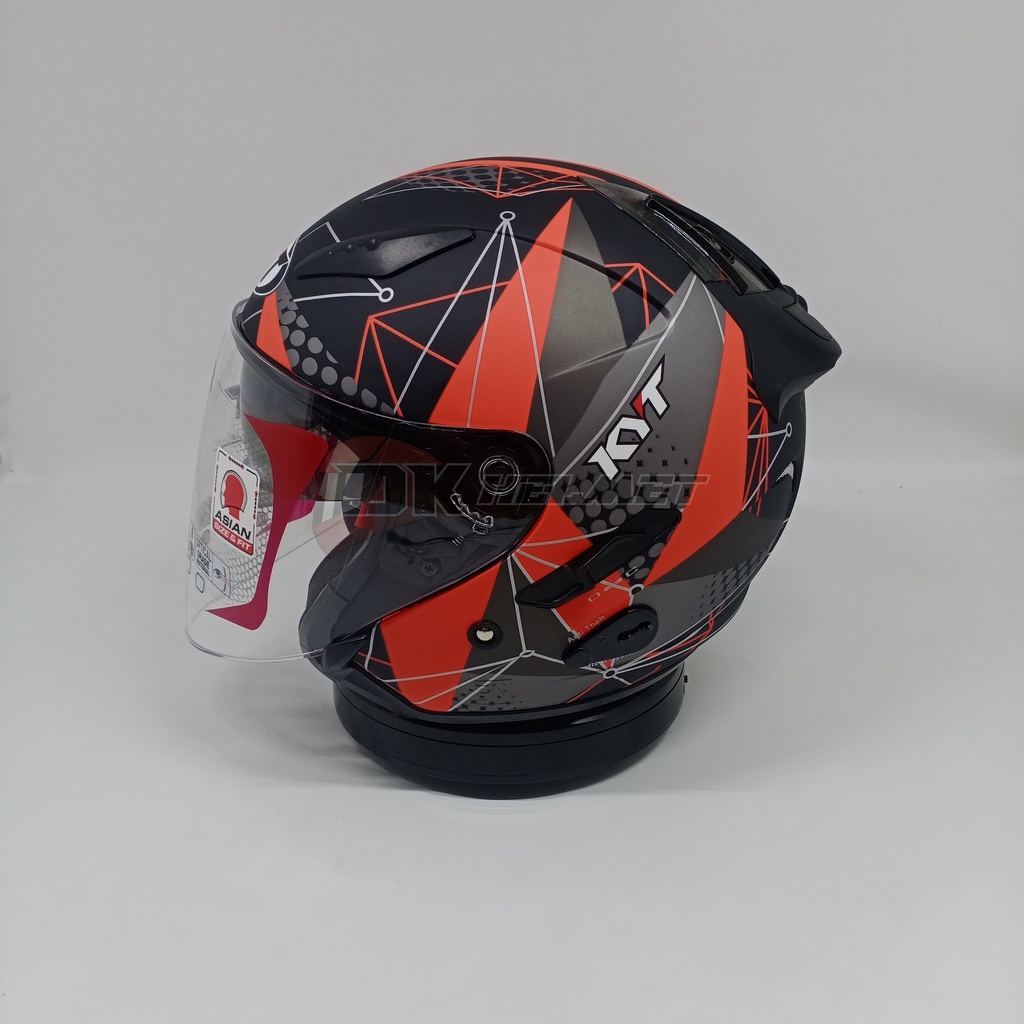 Helm Half Face KYT Galaxy Slide Flat R Motif Seri 6 Matrix Black Matt Doff Doft Red Fluo Merah Hitam