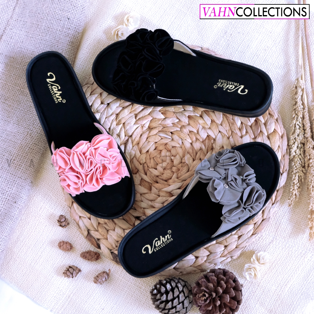 Vahn FLORAL Real Pic Wedges Sandal Wanita Selop Bunga Pink Vahn FLORAL Real Pic Wedges Sandal Wanita Selop Bunga Pink
