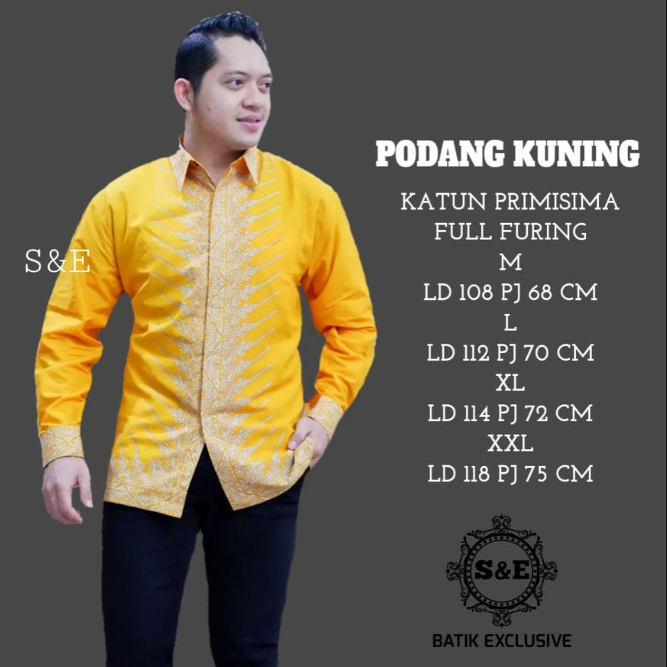 Kemeja Batik Warna Kuning PODANG KUNING Baju Batik Pria Terbaru Kemeja Batik Lengan Panjang Furing