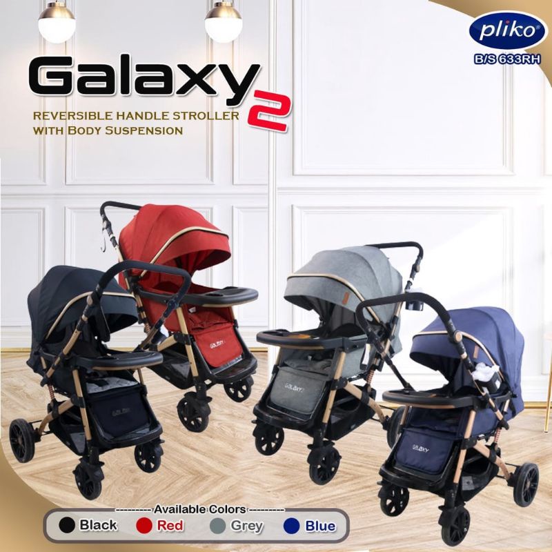 GOLD FRAME STROLLER BAYI PLIKO GALAXY 2 BS 633 RH | KERETA DORONG 2 DUA ARAH