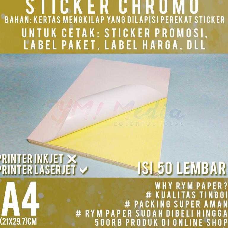 

(PROMO HGK64) Sticker Chromo A4 isi 50 lembar / Kertas Stiker Glossy Mengkilap A4 ✮