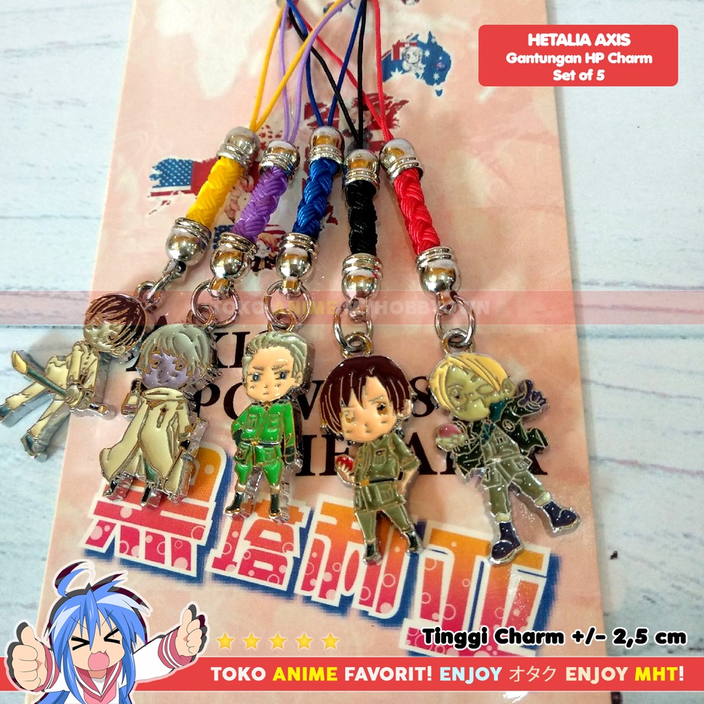 Gantungan HP Anime Charm Set Of 5 Hetalia Axis Powers Japan China Italy Germany USA UK