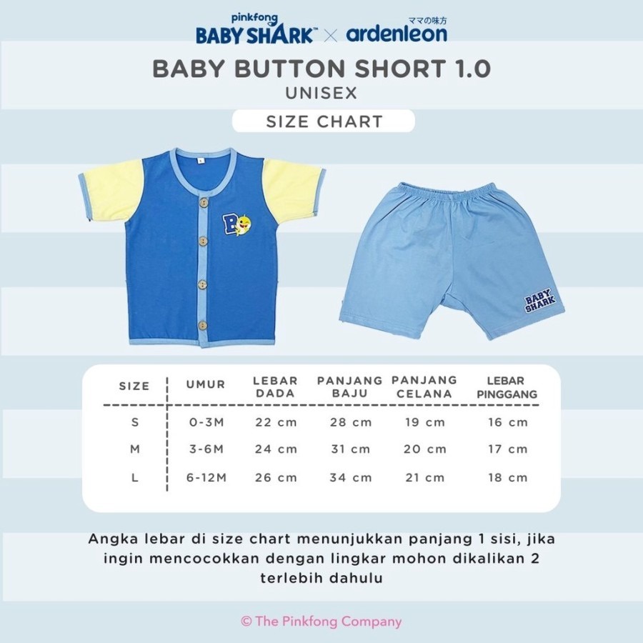 ARDENLEON x Pinkfong Baby Shark Baby Button Short Setelan Bayi 1.0