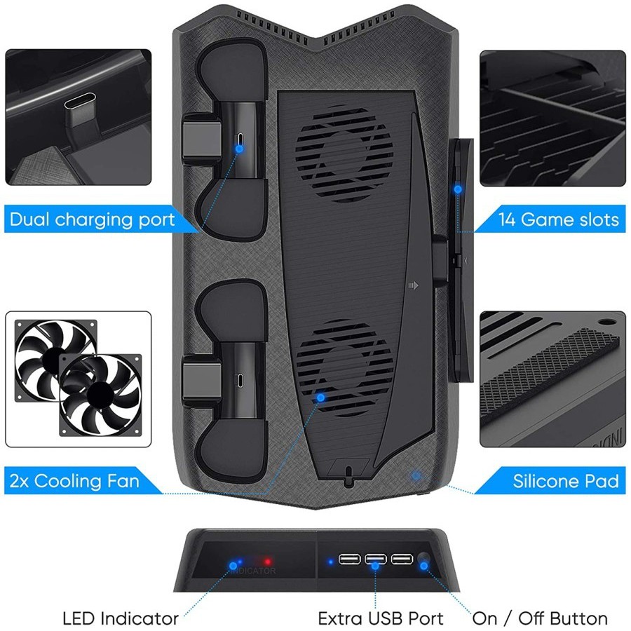 Kipas Cooling Fan PS5 / Rak Blu Ray Disc + Charging Stik KJH