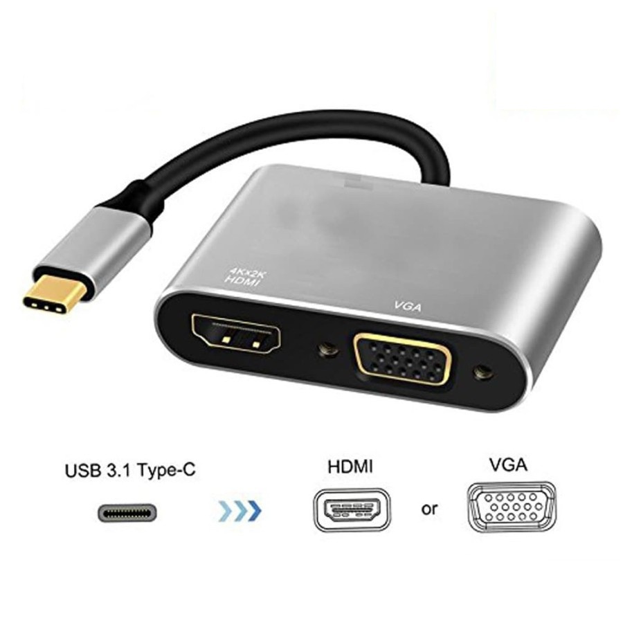 Converter 2 in 1 USB Type-C To hdmi dan VGA Adapter