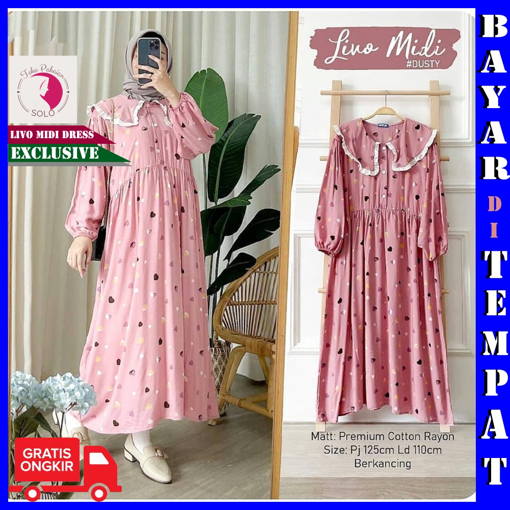 Livo Midi Dress Bahan Rayon Viscose Kancing Depan Busui - Homey Dress Katun - Bukan Moela Morist