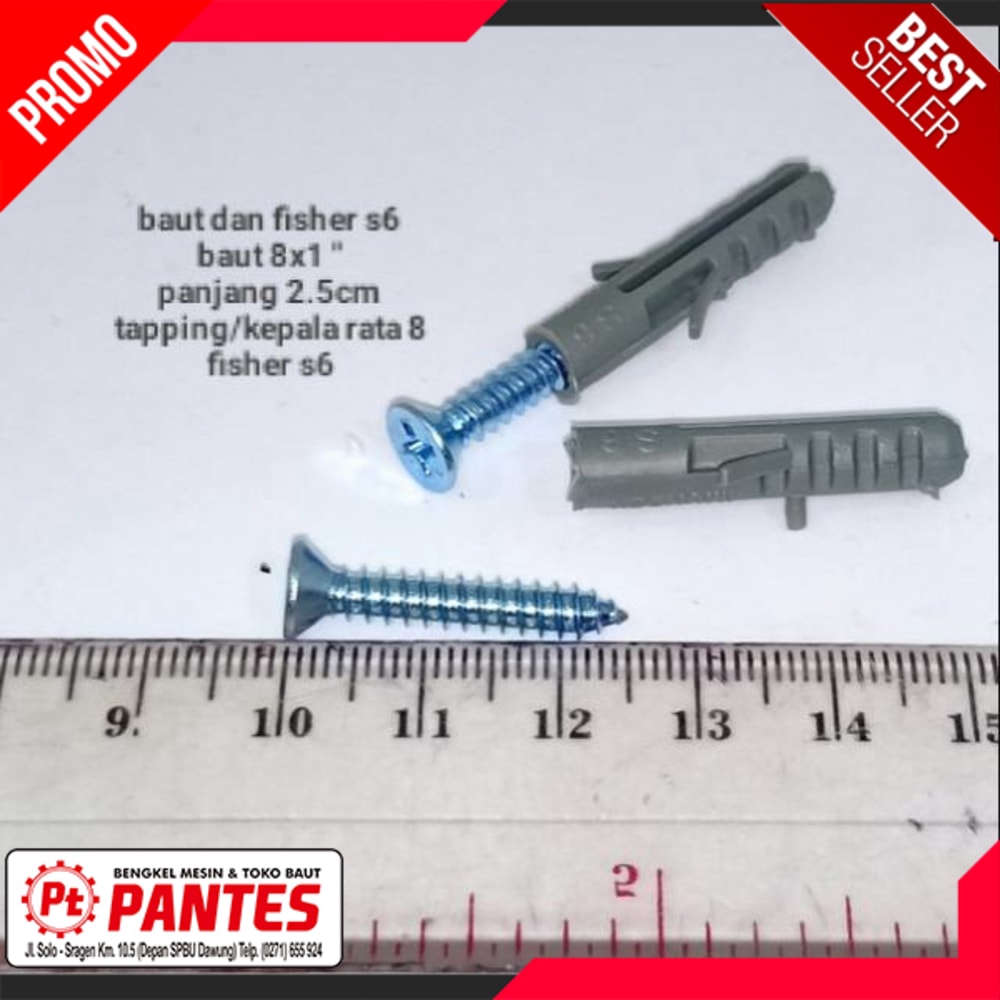 BAUT DAN FISHER S-6 S6 BAUT TANAM S6 FH 8X1 PANJANG 2.5CM - READY STOK