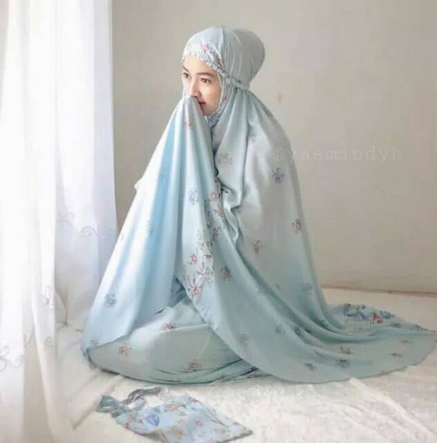Harvest Bloom Blue/mukena katun rayon/mukena cantik/mukena tazkia tazbia