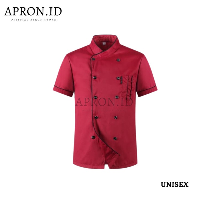 DISKON COD Baju Koki Baju Chef Baju Koki Lengan Pendek Seragam Koki Chef Original - Merah, M
