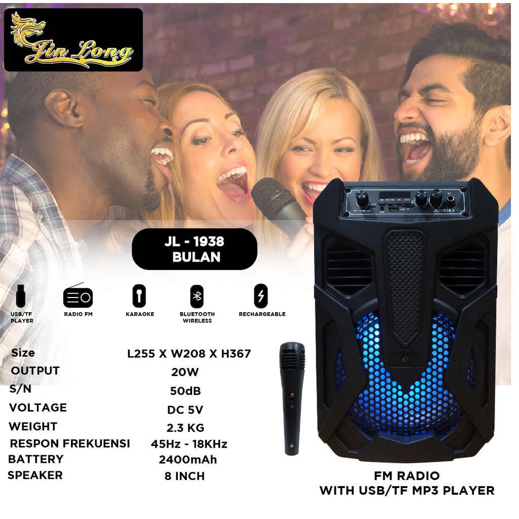 SPEAKER JINLONG ORIGINAL JL 1938T BULAN SPEAKER KARAOKE SPEAKER BLUETOOTH