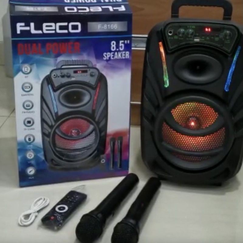 COD SPEAKER BLUETOOTH FLECO 8'5 INCH F-8166 BONUS DUA MIC WIRELESS KARAOKE X-BASS