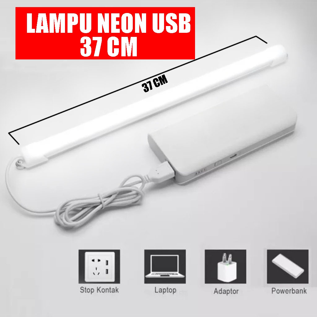 Lampu Neon Panjang 37 Cm Strip Tabung LED USB Belajar Kerja Rumah Dapur Komputer Cahaya Portable Tempel