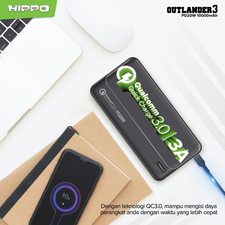 Hippo Powerbank Outlander 3 10000 mAh 20W 3A PD Fast Charging Qualcomm Quick Charge Power Bank Original Ori 10000mAh