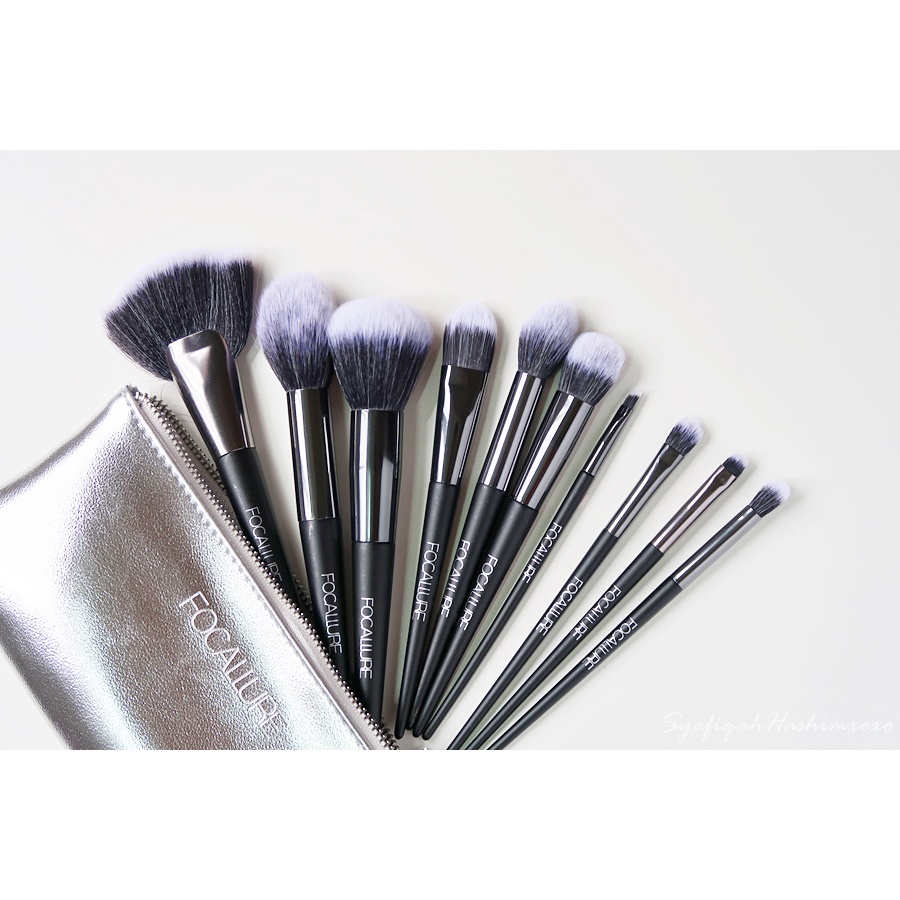 [ Official Distributor ] Focallure 10 Pcs Eyeshadow Blending Makeup Brush / Kuas Set + Pouch #149