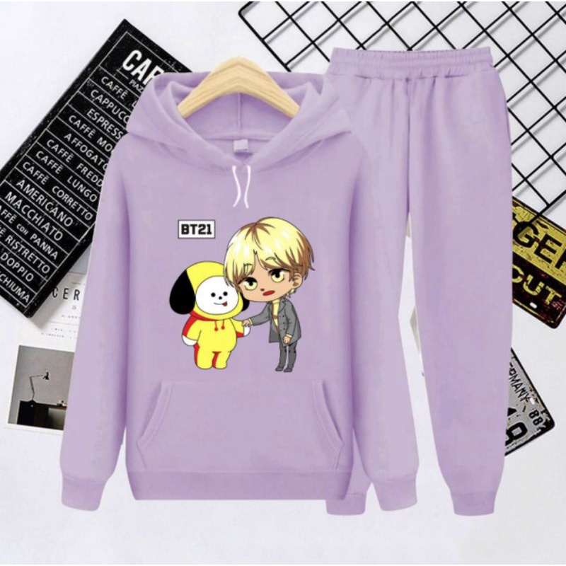 SETELAN HOODIE ANAK BT21 KOREA/SETELAN CELANA PANJANG MODEL KEKINIAN/UMUR 3-16 TAHUN