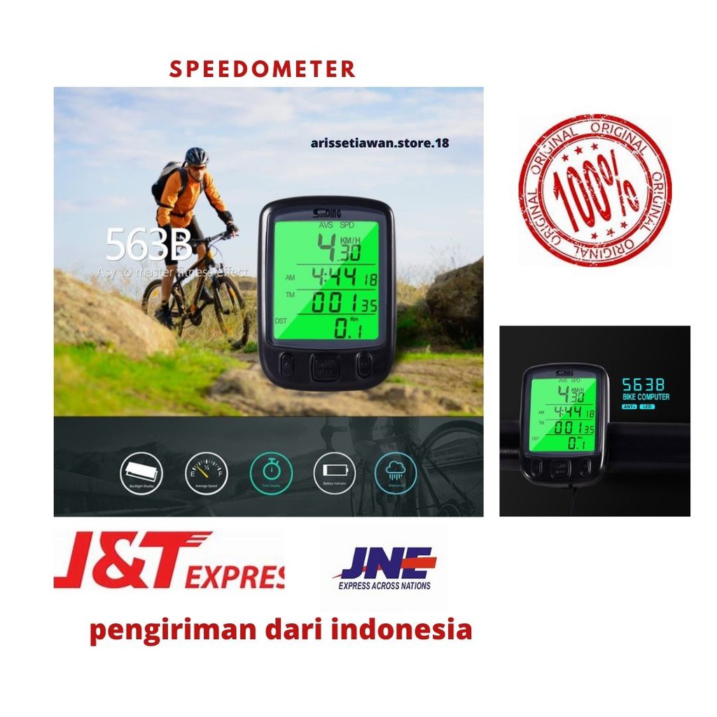 -TERLARIS-SunDING ORIGINAL Speedometer Sepeda Backlight LCD - SD-563A - Black