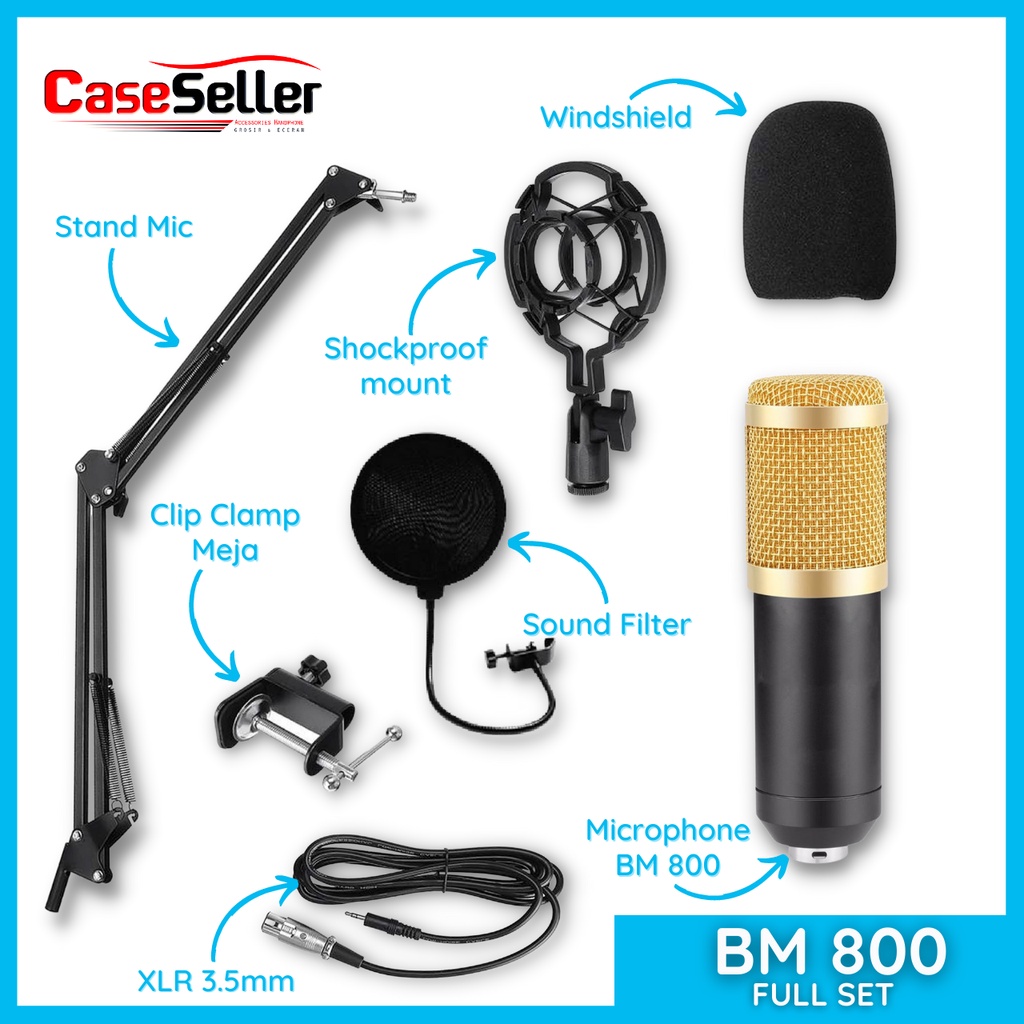 Mic BM 800 Full Paket recording Microphone Condenser Live Streaming Karaoke Record