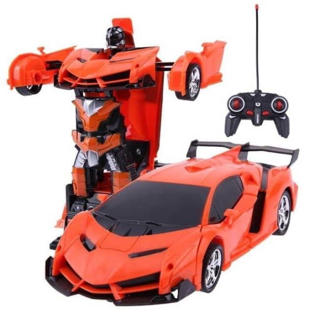 RC TRANSFORMER 1: 18 MOBIL REMOT JADI ROBOT BATERAI CHARGE dan CHARGER