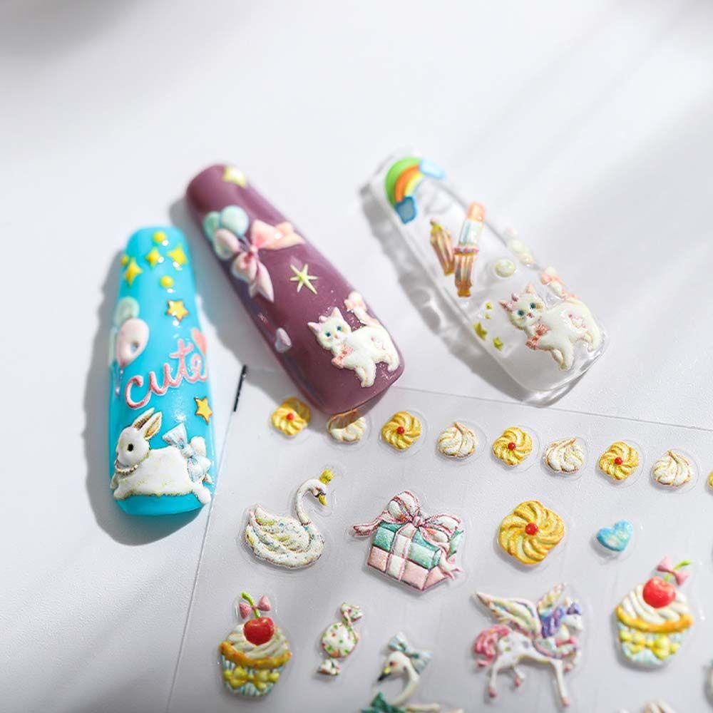 Mxbeauty Kartun Stiker Kuku Wanita Perekat Diri Manicure Aksesoris Fairy Tale Bears Nail Art Dekorasi