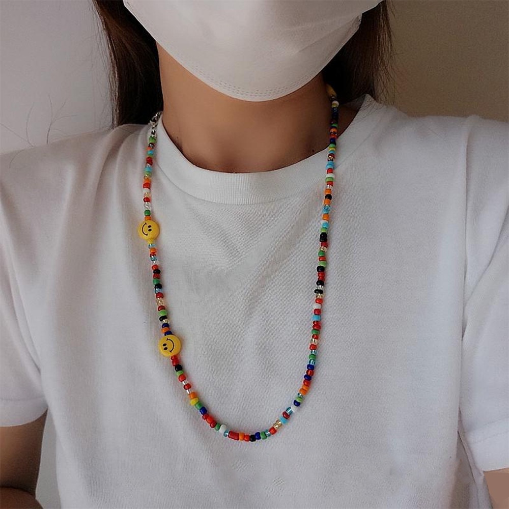 Tali lanyard anti Hilang Motif Smiley face Warna Kuning Gaya Korea Untuk Masker