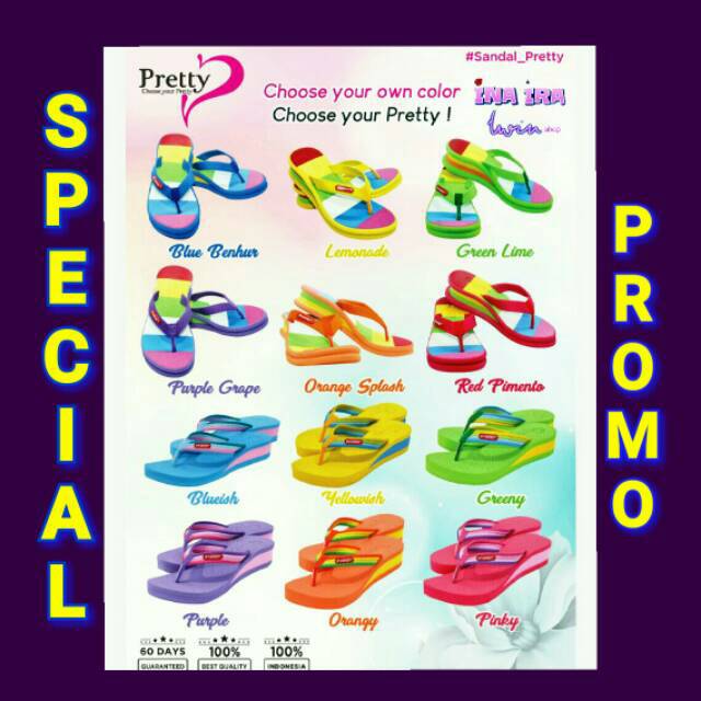 sandal Pretty pelangi rainbow Wedges sendal cewek perempuan cantik sancu