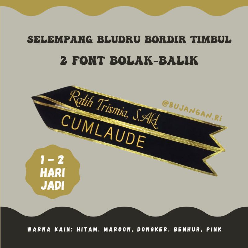 (1-2 HARI JADI) Slempang / Selempang Wisuda Murah Semarang (2 Font Bolak-Balik)
