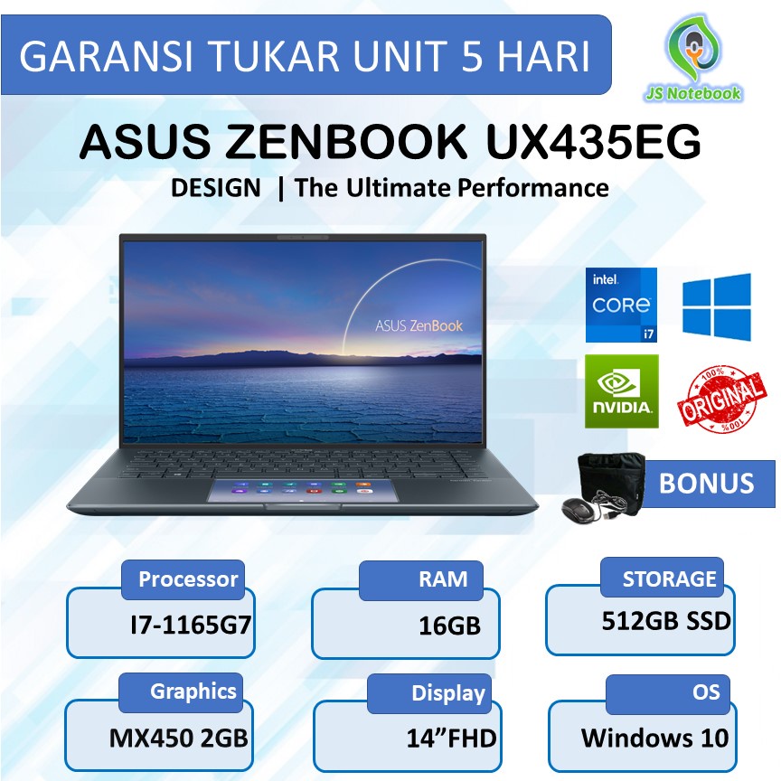 ASUS ZENBOOK UX435EG i7 1165G7 16GB 512SSD MX450 2GB W10 14.0FHD IPS PINE GREY