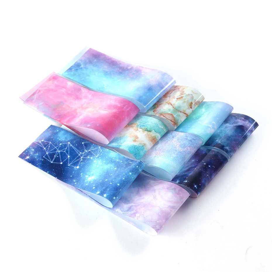 10 Lembar Stiker Kuku Foil Holografik Gradasi Starry Sky Transfer Air Untuk Dekorasi Manicure/Nail Art