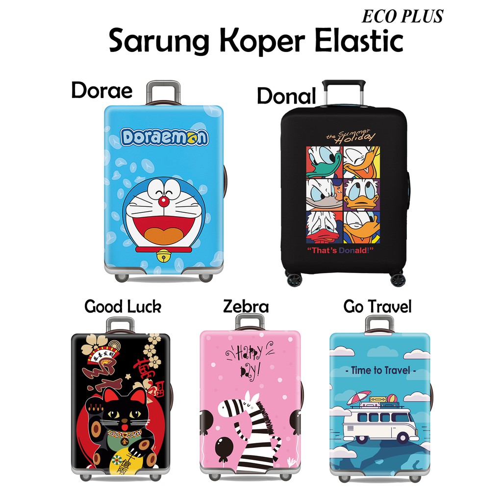 Sarung pelindung koper cover luggage elastis motif cute lucu kucing cat doraemon kuda