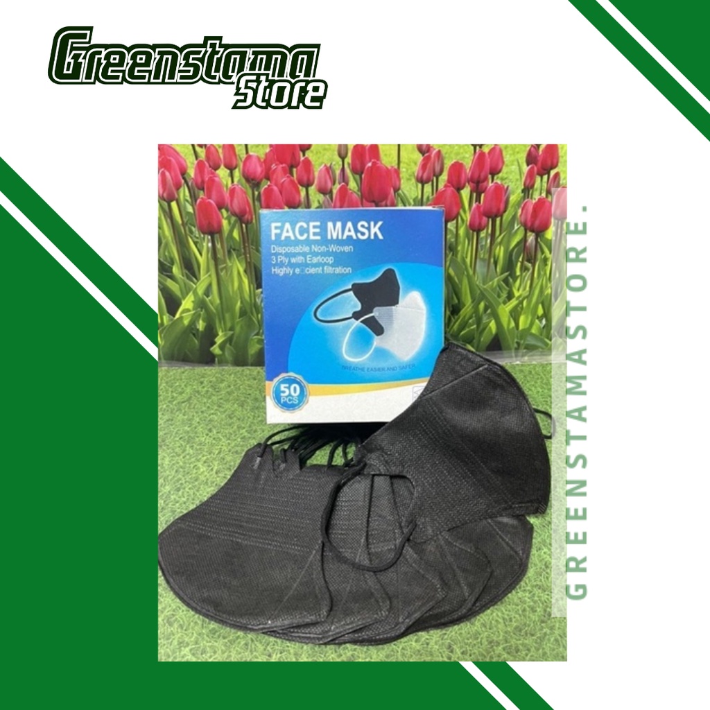 Duckbill Garis Face Mask Hitam isi 50pcs | Duckbill Hitam