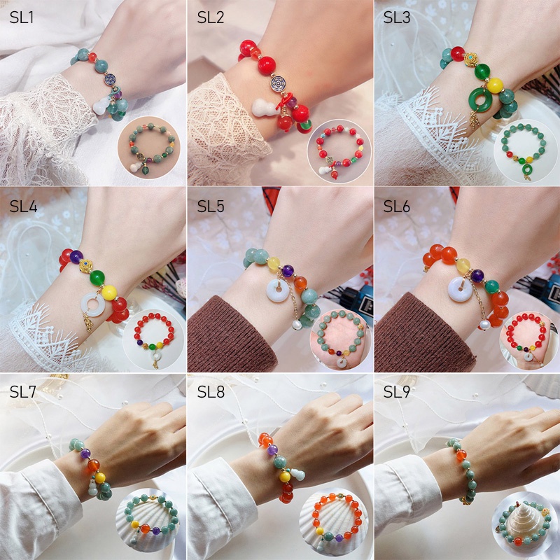 Gelang Giok Chalcedony Gaya Vintage Untuk Wanita