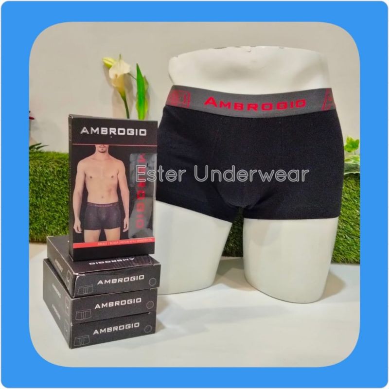 BOXER DEWASA PRIA AMBROGIO AM302 ISI-1PCS|BAHAN KATUN SPANDEX