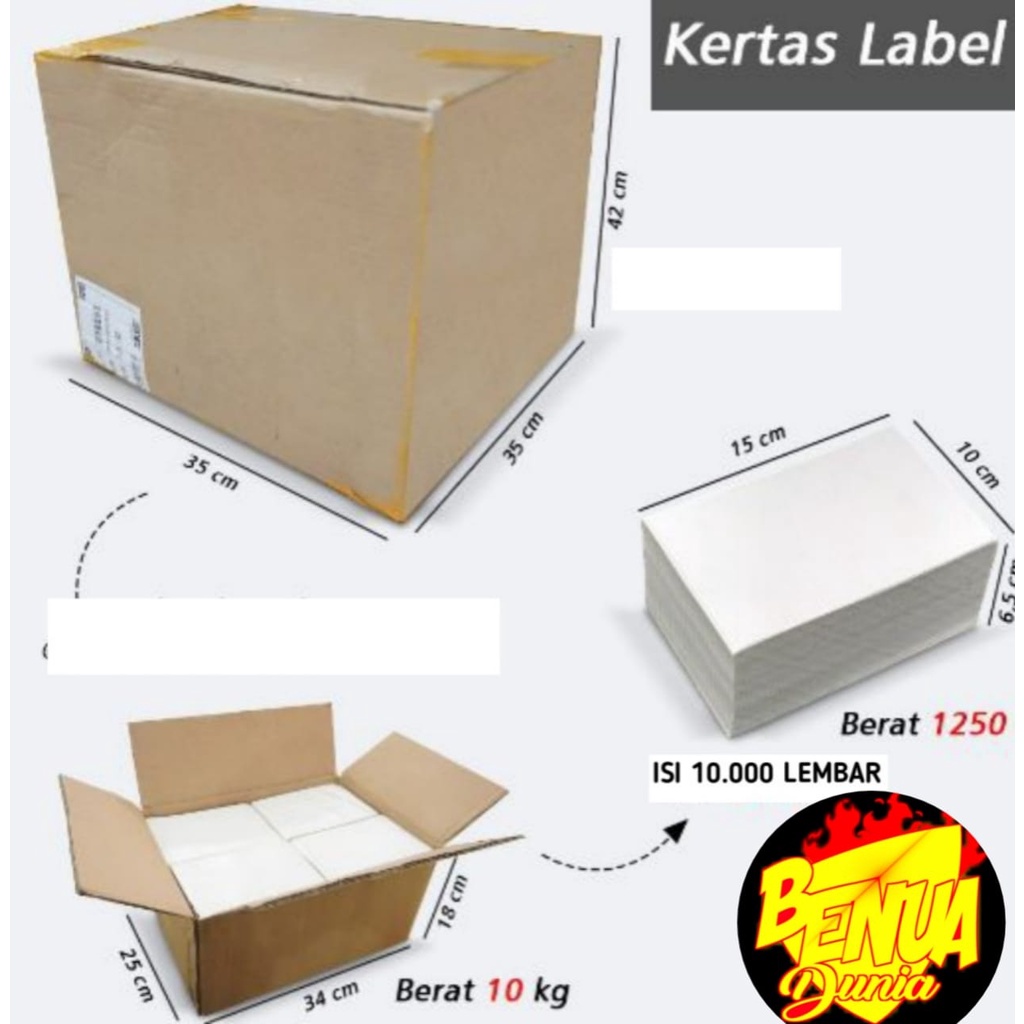 KERTAS TERMAL LABEL CETAK  PENGIRIMAN LIPAT // KERTAS THERMAL 100X150 10.000PCS - BD