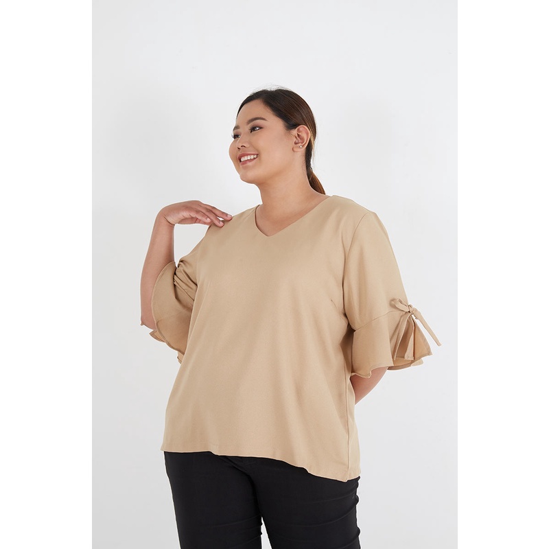 Sorabel - Dassara Plain Ribbon Blouse Big Size / Blouse Wanita V Neck Jumbo Lengan 3/4-4