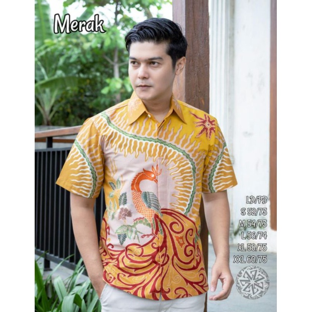 ORIGINAL Hem Batik Tulis Pria Lengan Pendek Berlapis Trikot Berkualitas Motif Merak Kuning