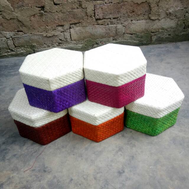 DT - 17139 Toples Anyaman Pandan Tempat Penyimpanan Perhiasan Dan Aksesoris Segi Enam