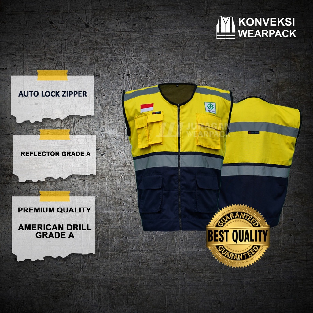 Rompi Safety Warna Kuning Kombinasi Biru Navy