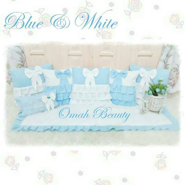 Sofa Home Set ruang tamu Polos/Biru Putih/Shabby Shabbychic/sarung bantal kursi rumbai pita/homeset