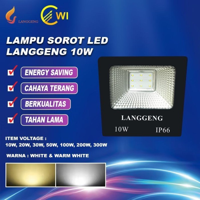 Lampu Sorot LED 10 Watt Putih/Kuning - Lampu Tembak 10 W Langgeng