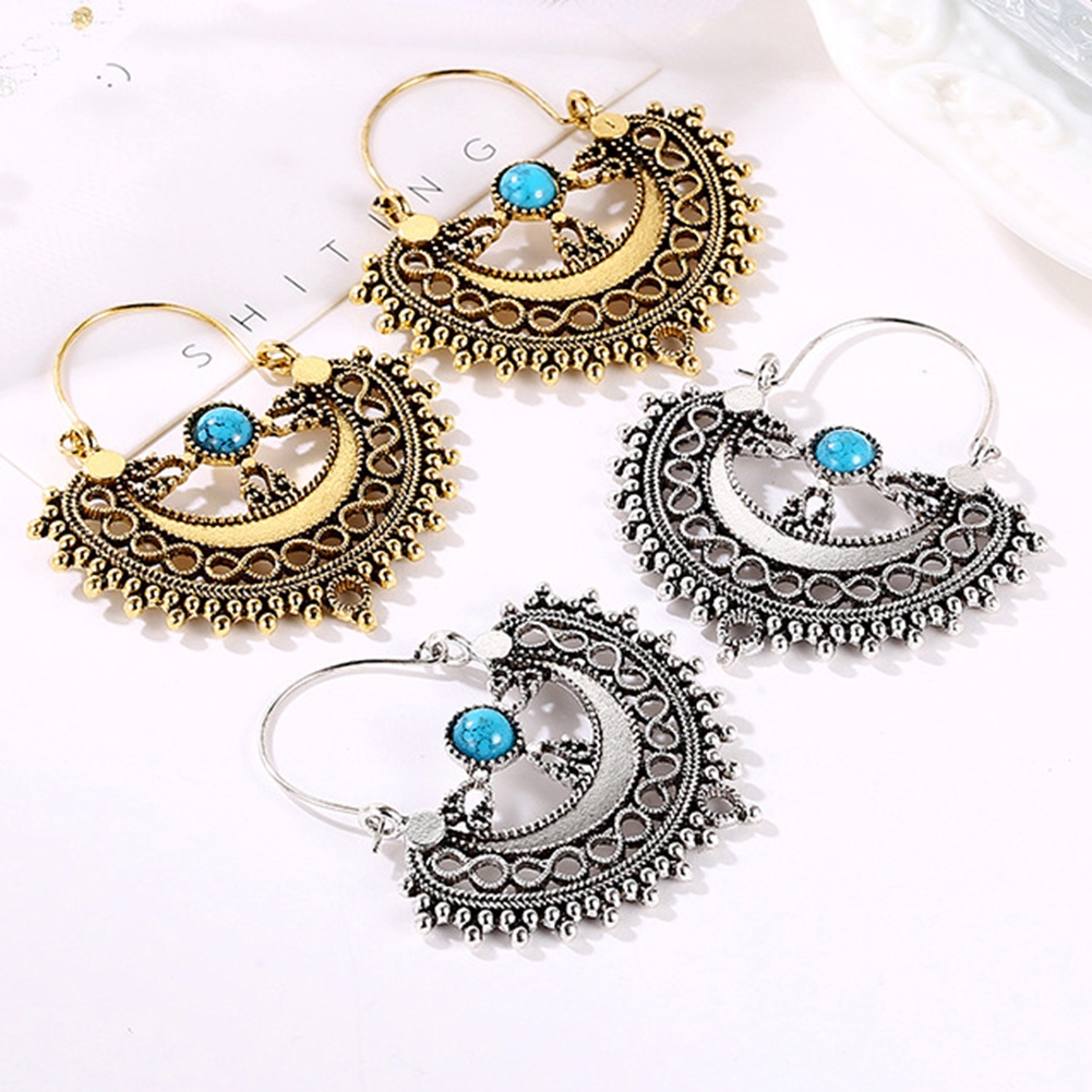 Hlb Anting Kait Gantung Wanita Desain Hollow Hias Turquoise Imitasi Gaya Etnik Untuk Hadiah