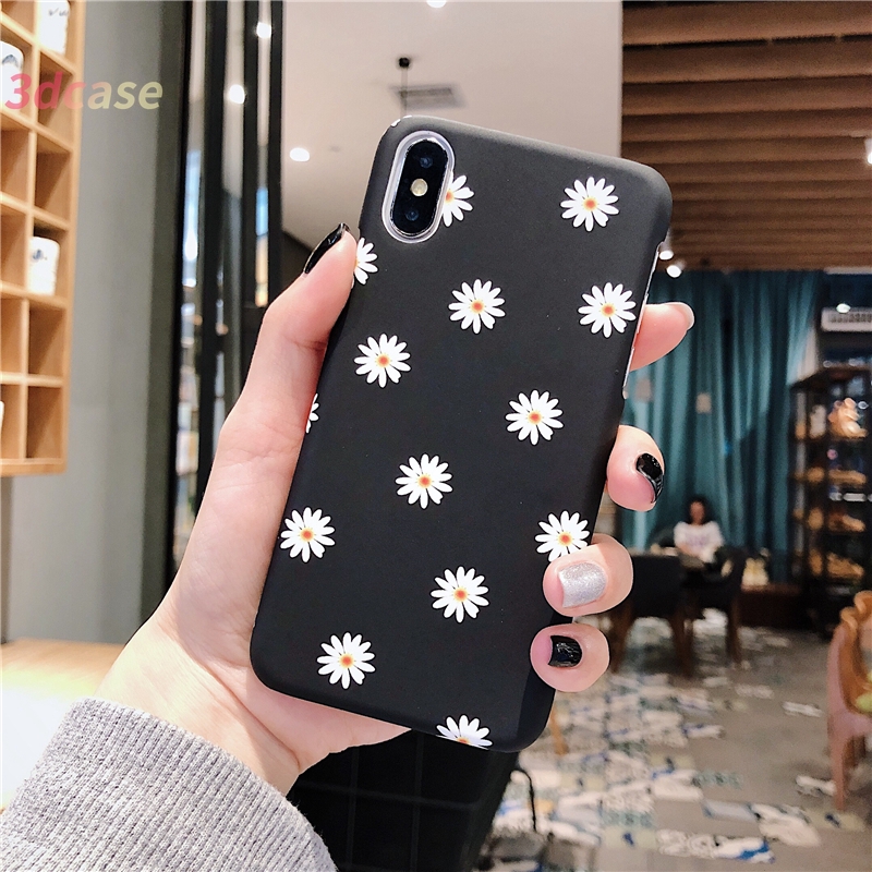 Case Compatible For iPhone 7 Plus 6SPlus 6 6S 7 8 Plus X SE 2020  Hard Case Motif Bunga Daisy Lucu Warna Hitam