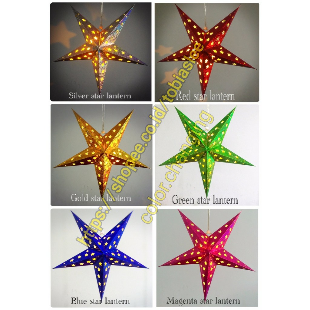 lampion natal bintang 30 cm hologram outdoor dekorasi mall cafe taman