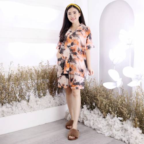 Setelan Piyama Wanita Pendek Motif Tie Dye One Set Rayon Baju Tidur Cewe DARTI HP Jumbo XXL-ANGGI BATA