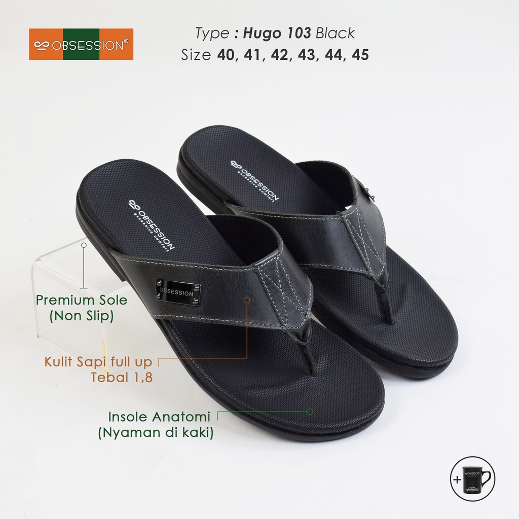 OBSESSION Sandal Kulit Pria Hugo 103 Hitam (size 40 - 45)