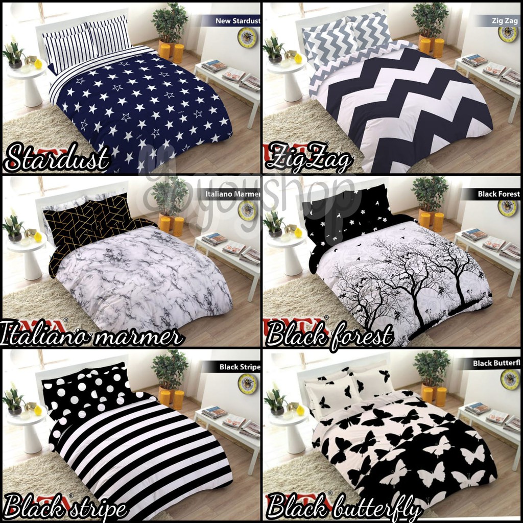 FATA SPREI  HITAM PUTIH MONOKROM KING QUEEN SINGLE SIZE 