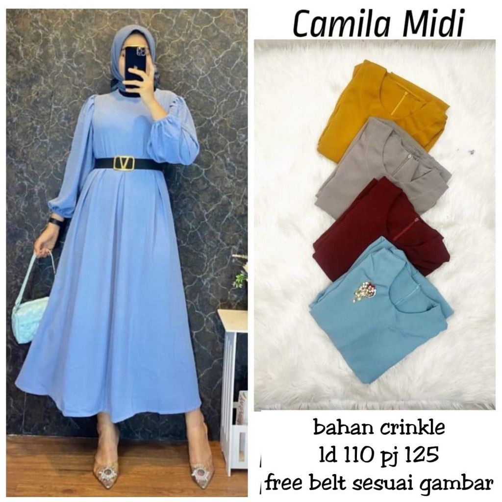 Jual COD Camila Midi Dress Midi Dress Cringkle Shopee Indonesia