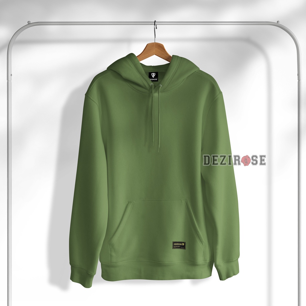 Sweater Hoodie Polos Pria Wanita Bahan Fleece Tebal Premium Quality Size M-XL-Hijau Army