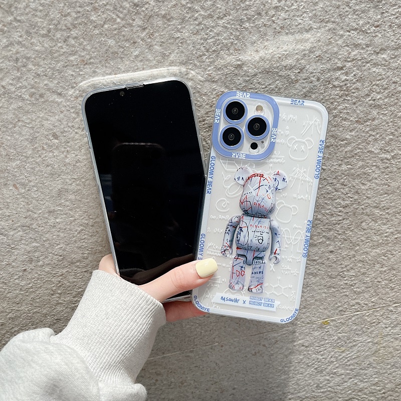 Soft Case Pelindung Lensa Anti Jatuh Motif graffiti Beruang Untuk iPhone 11 12 13 Pro MAX X XR XS MAX 7 8 Plus